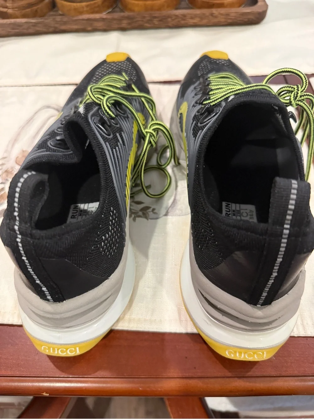 Gucci Black Sneakers with Green Logo Detail